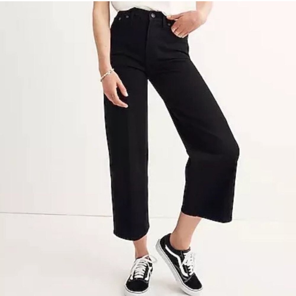 Madewell Slim Wide Leg Crop High Rise Jeans in Lunar Wash Black Size 29